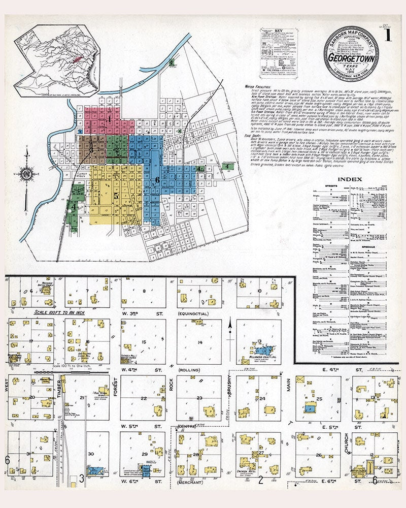 1916 Town Map of Georgetown Williamson County Texas