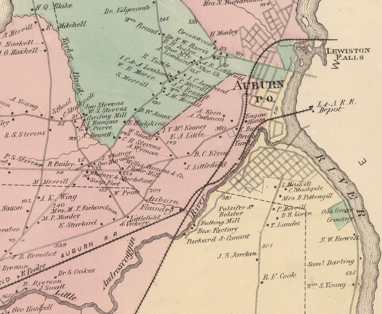 1873 Map of Auburn Androscoggin County Maine