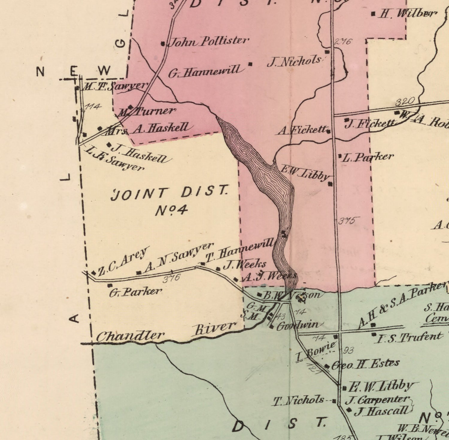 1873 Map of Durham Township Androscoggin County Maine