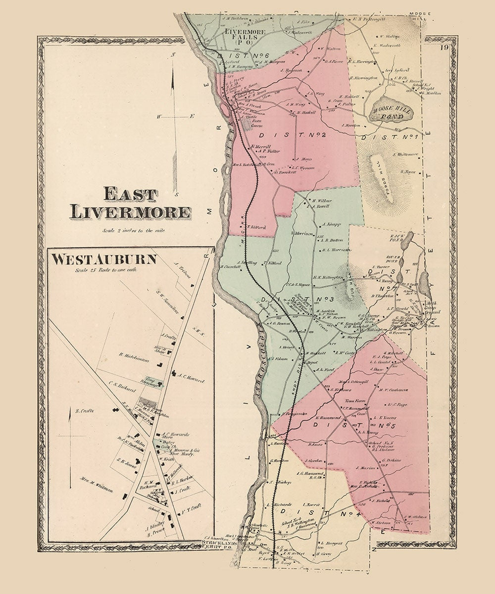 1873 Map of East Livermore Township Androscoggin County Maine