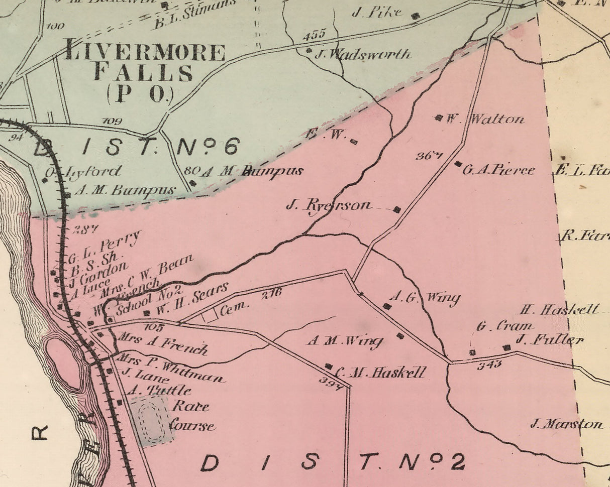 1873 Map of East Livermore Township Androscoggin County Maine