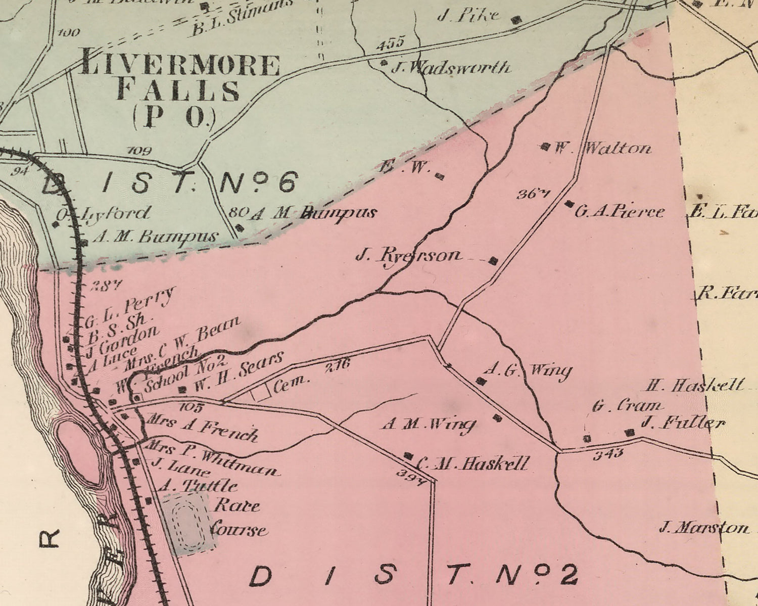 1873 Map of East Livermore Township Androscoggin County Maine