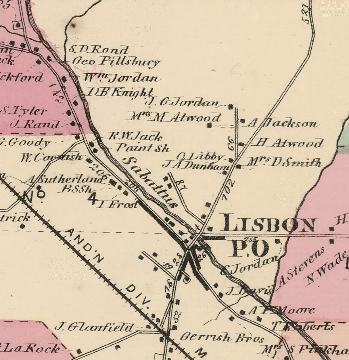 1873 Map of Lisbon Androscoggin County Maine