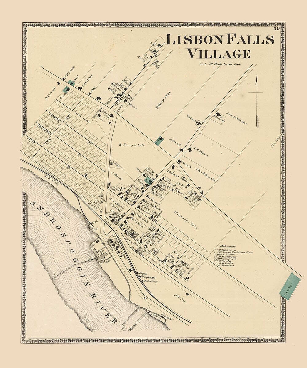 1873 Map of Lisbon Falls Village Maine