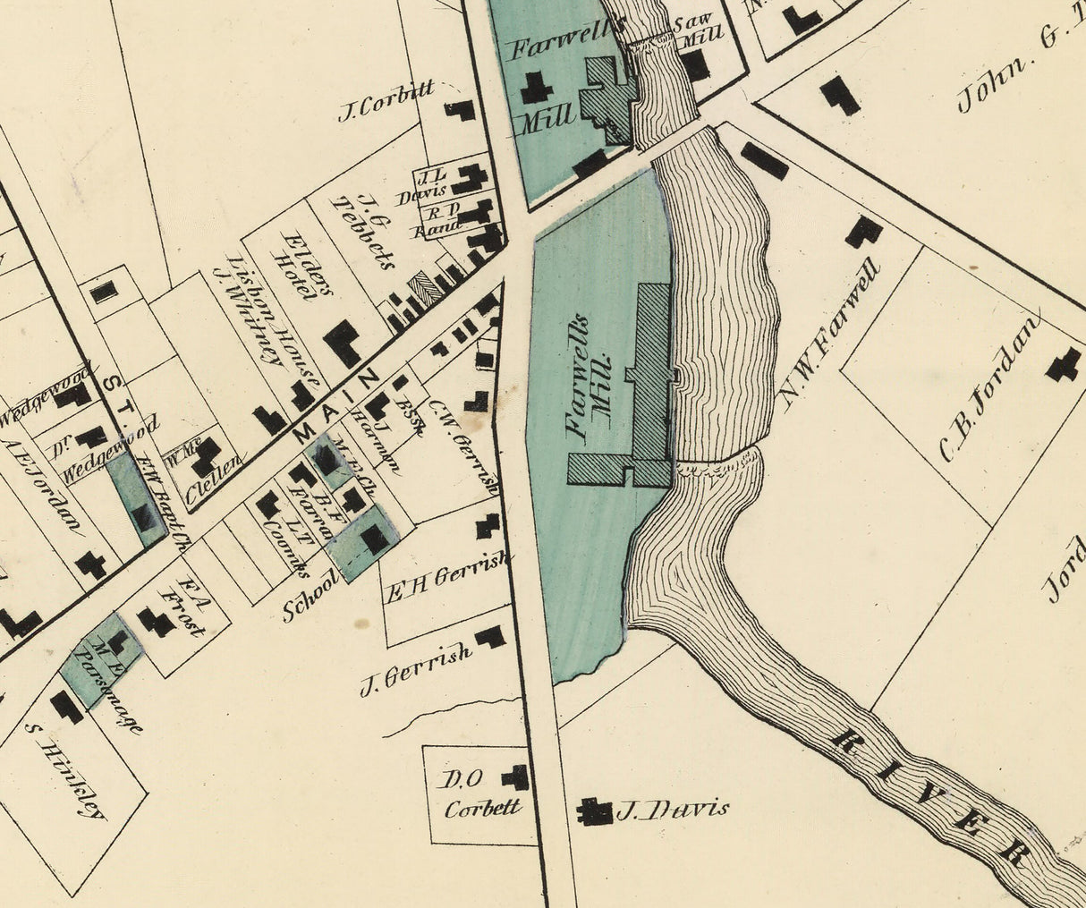 1873 Map of Lisbon Village Androscoggin County Maine