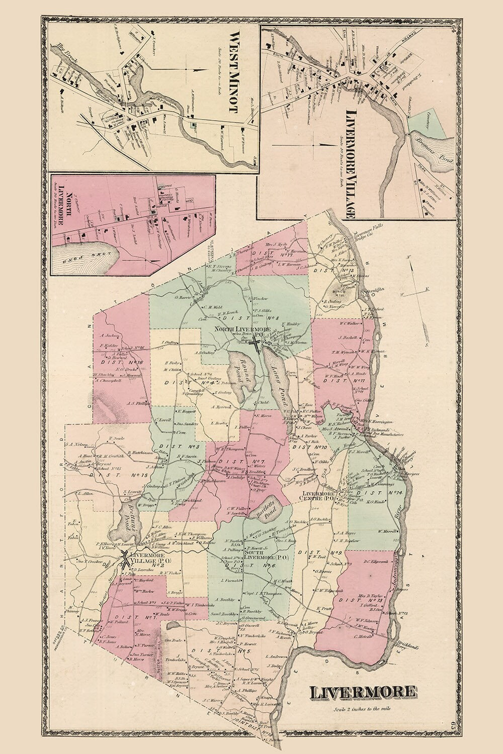 1873 Map of Livermore Township Androscoggin County Maine