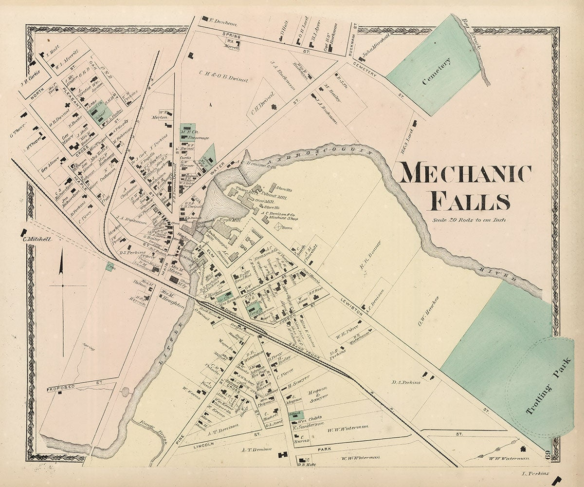 1873 Map of Mechanic Falls Androscoggin County Maine