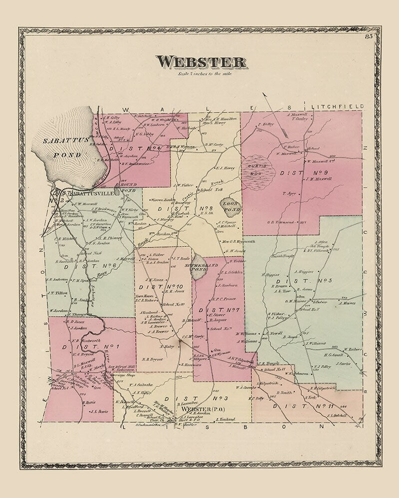 1873 Map of Webster Township Androscoggin County Maine