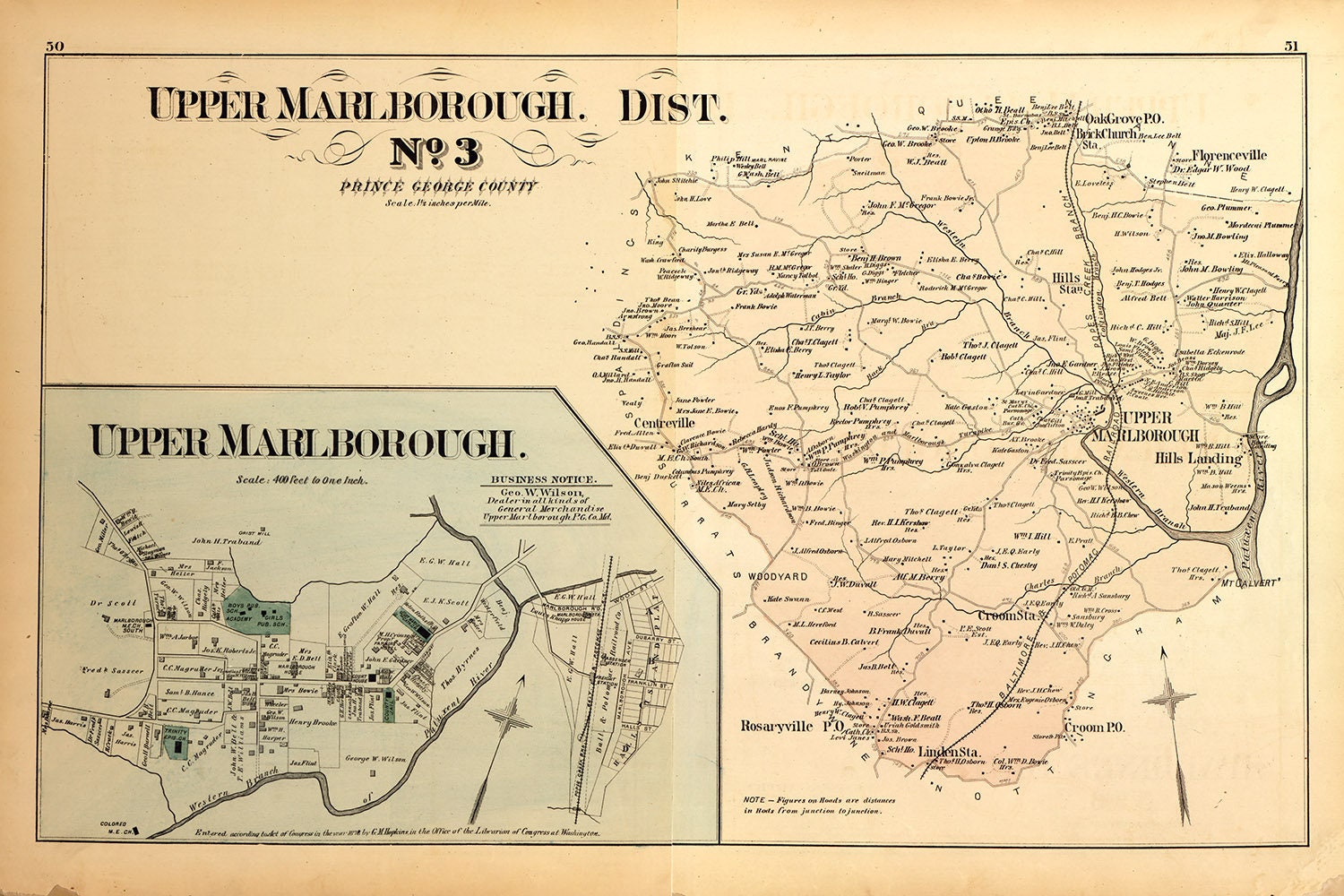 1879 Map of Upper Marlborough District Montgomery County Maryland