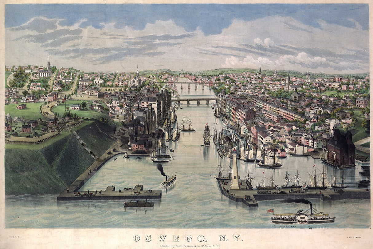 1855 Panoramic Map of Oswego New York