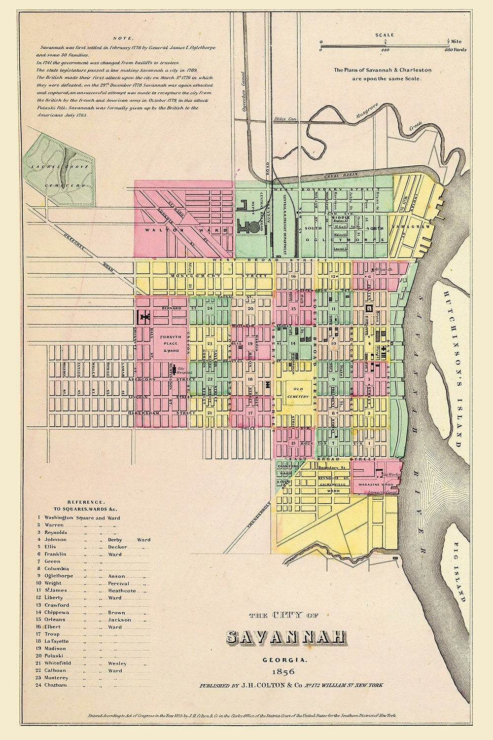 1856 Map of Savannah Georgia