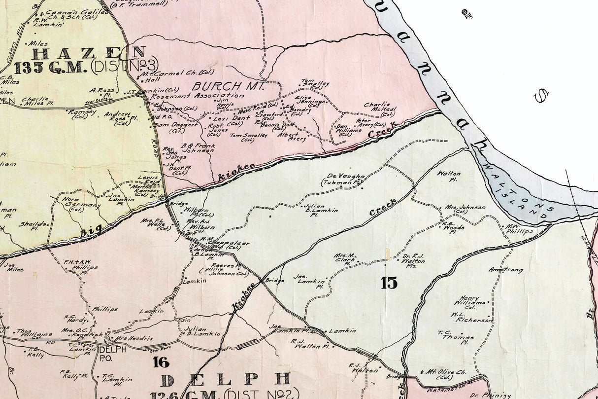 1910 Map of Columbia County Georgia