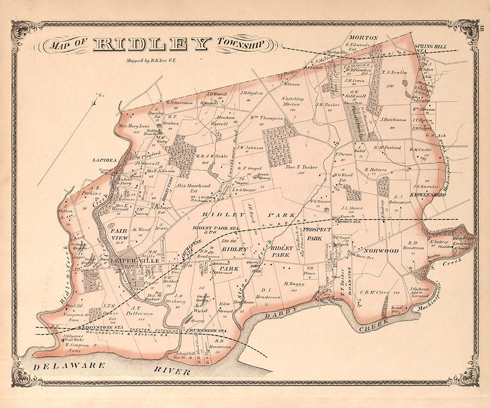 1875 Map of Ridley Township Delaware County Pennsylvania