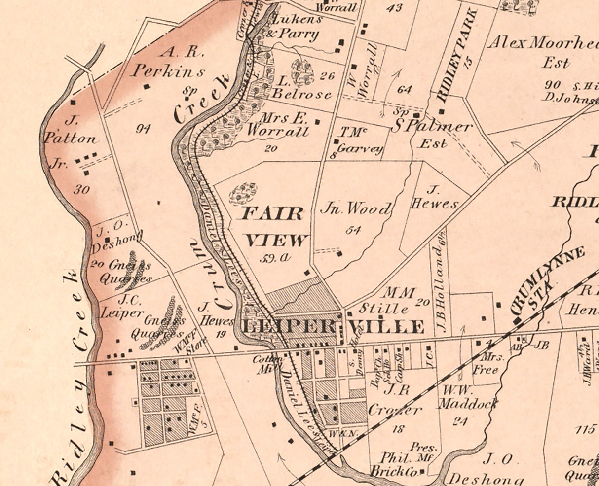 1875 Map of Ridley Township Delaware County Pennsylvania