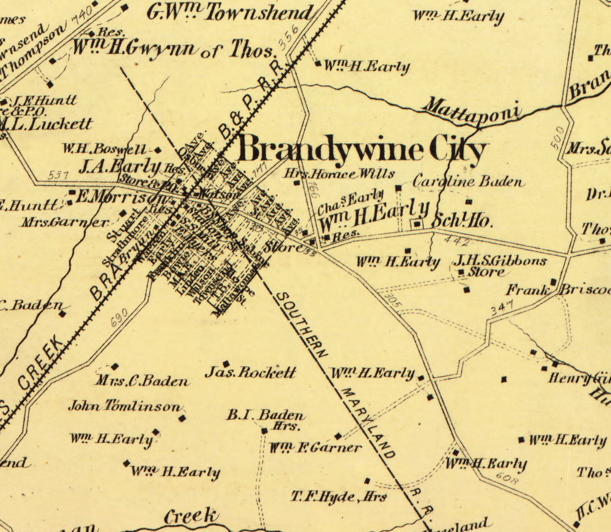 1879 Map of Brandywine District Montgomery County Maryland