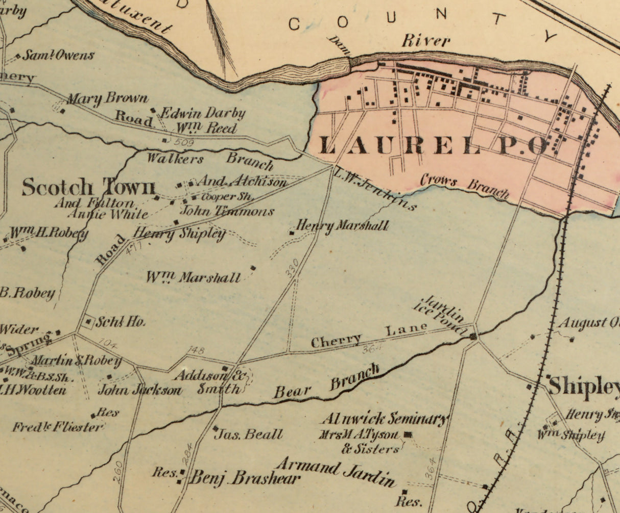 1879 Map of Laurel District Montgomery County Maryland