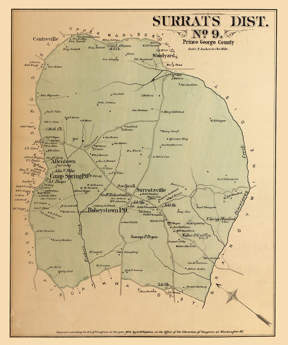1879 Map of Surrats District Montgomery County Maryland