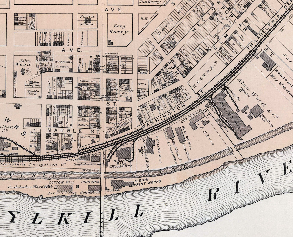 1871 Map of Conshohocken Montgomery County Pennsylvania