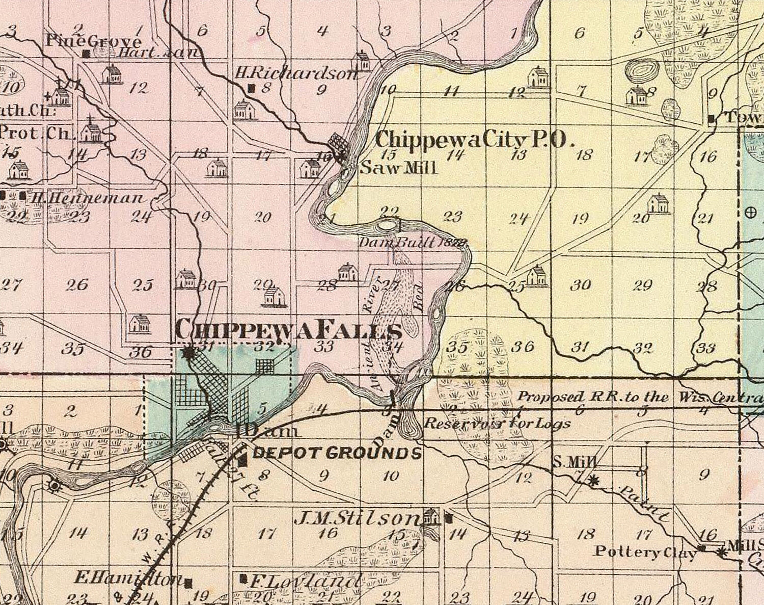 1878 Map of Chippewa County Wisconsin