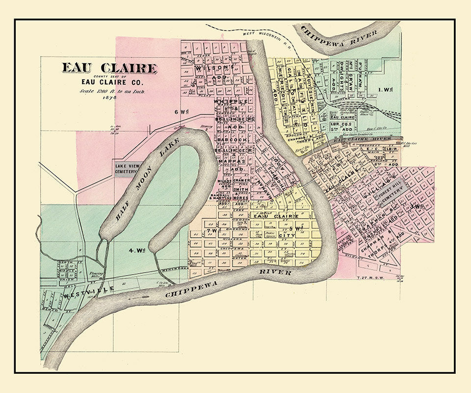 1878 Map of Eau Claire Wisconsin