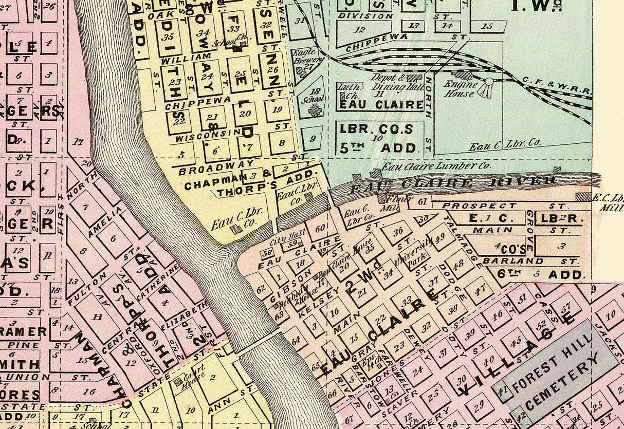 1878 Map of Eau Claire Wisconsin