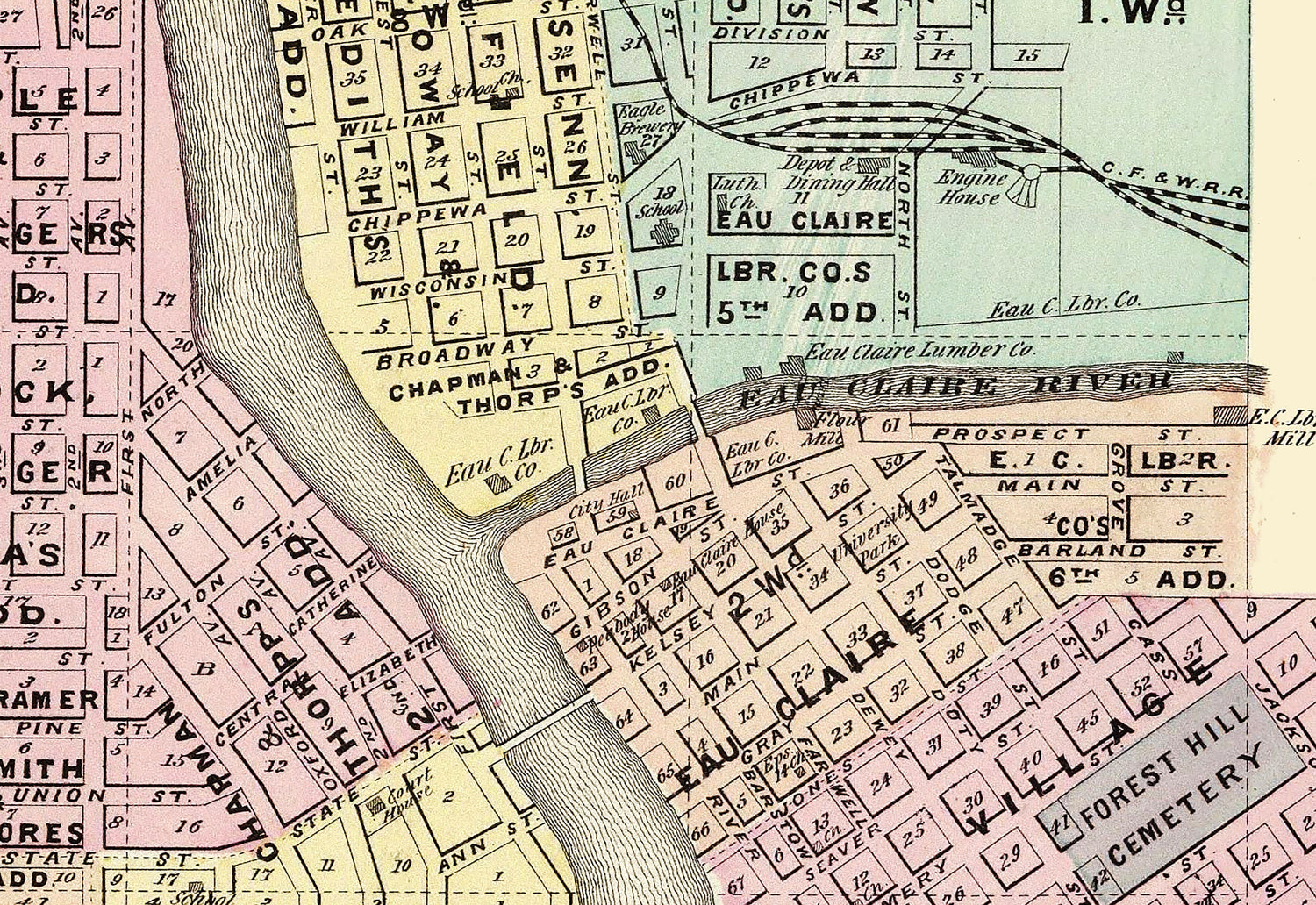 1878 Map of Eau Claire Wisconsin