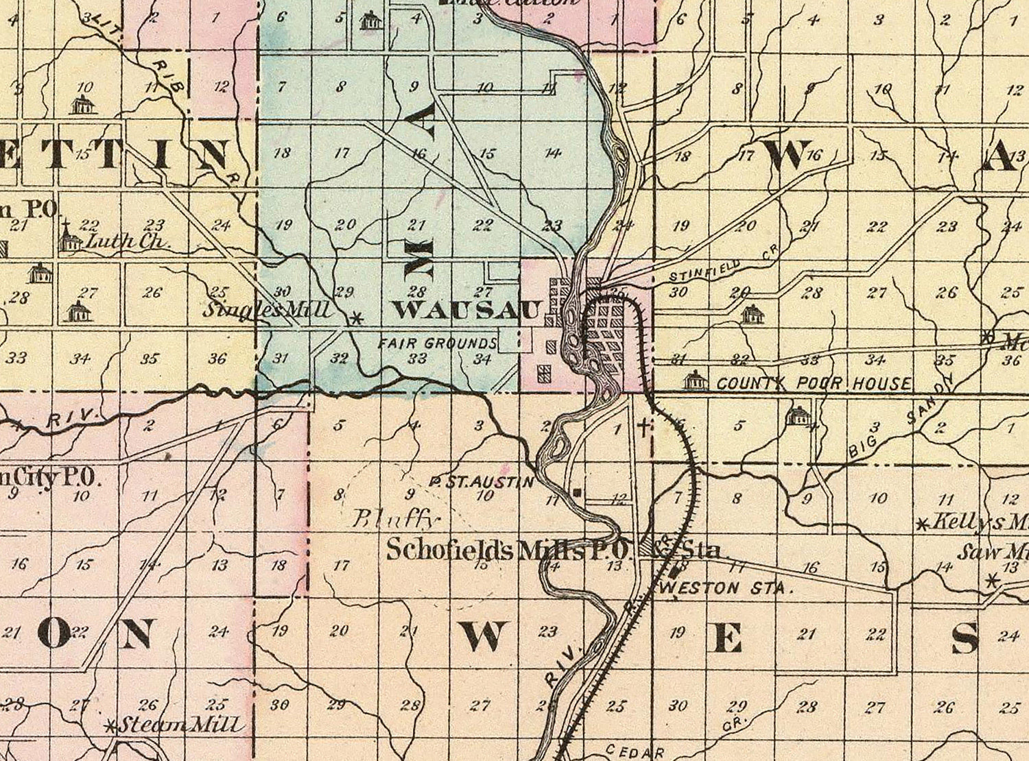 1878 Map of Marathon County Wisconsin