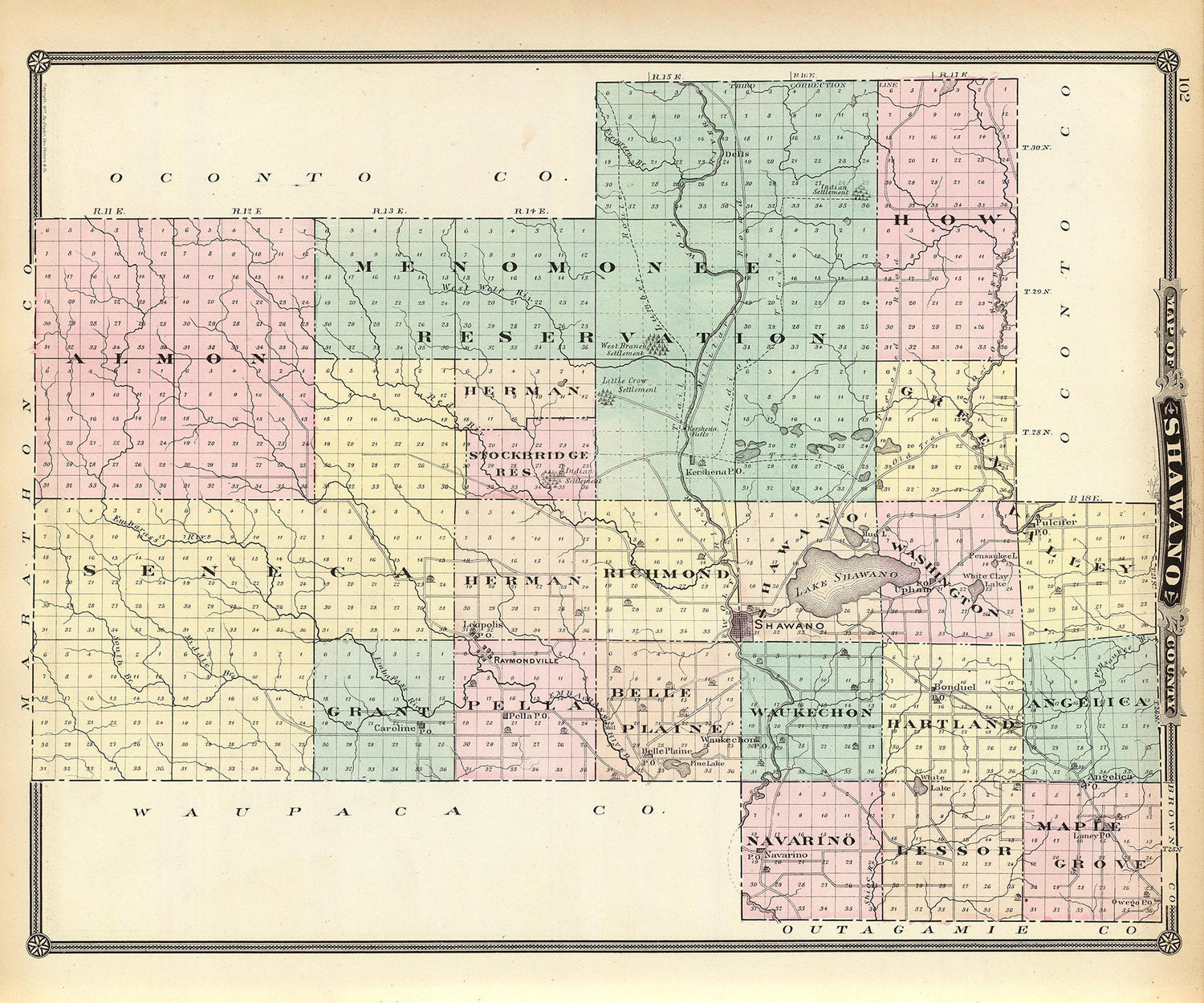 1878 Map of Shawano County Wisconsin