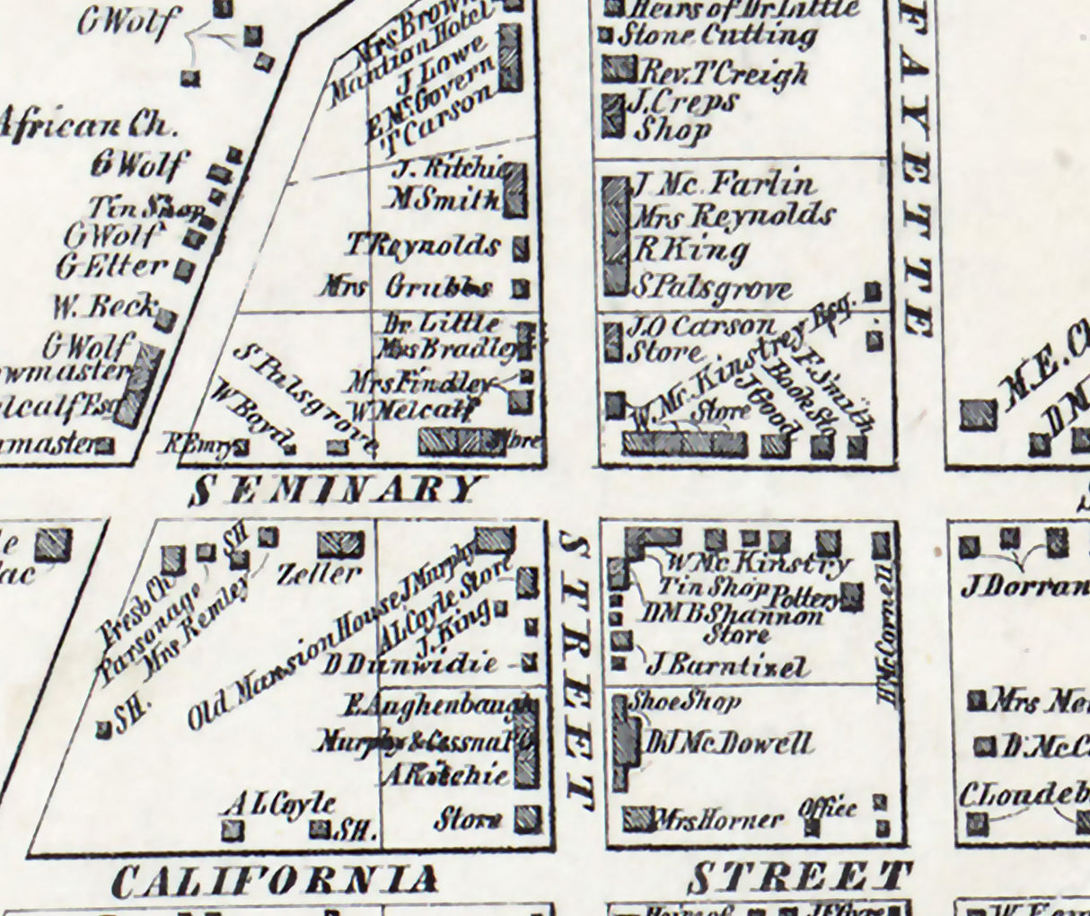1858 Map of Mercersburg Franklin County Pennsylvania