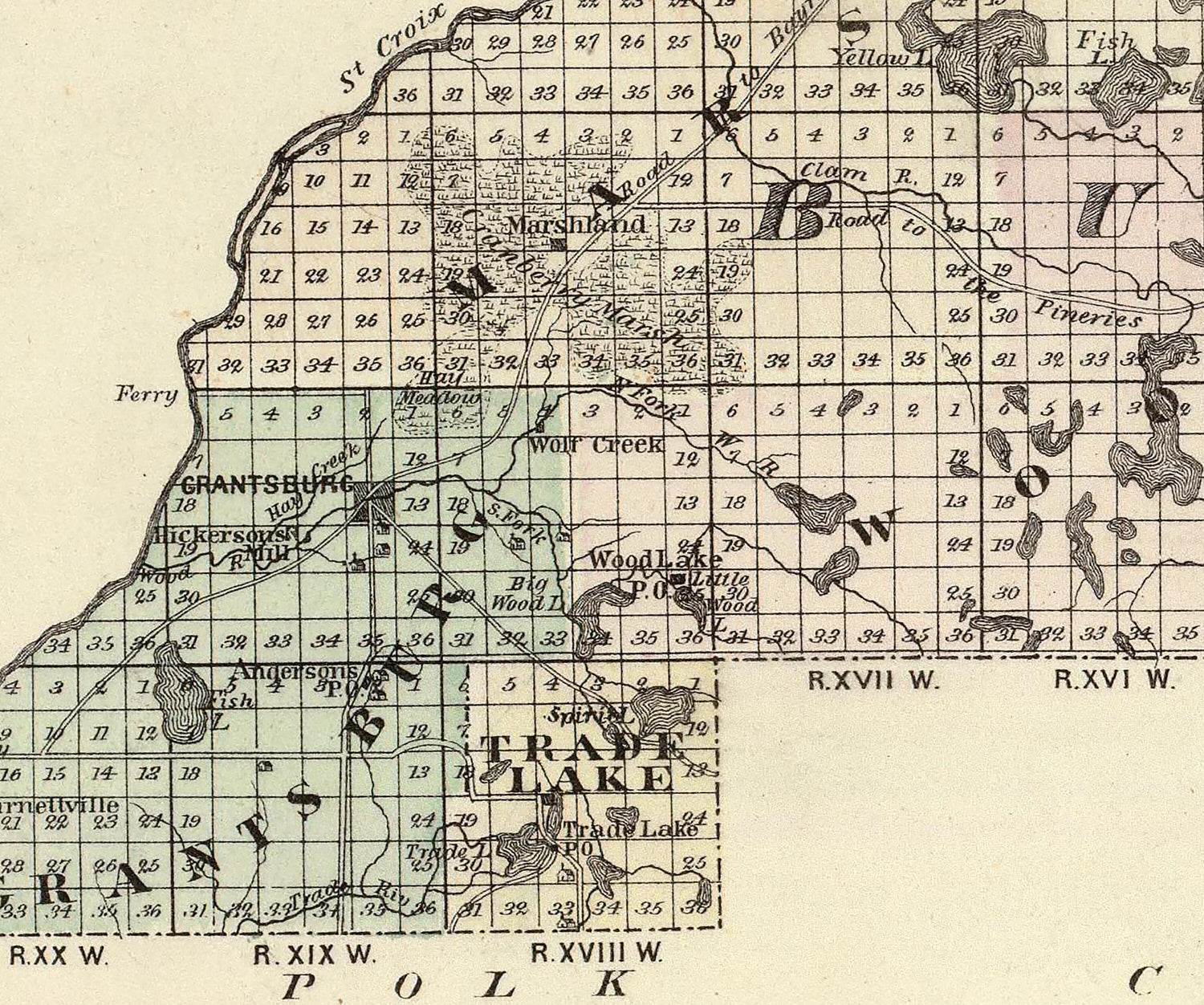 1878 Map of Douglas and Burnett County Wisconsin