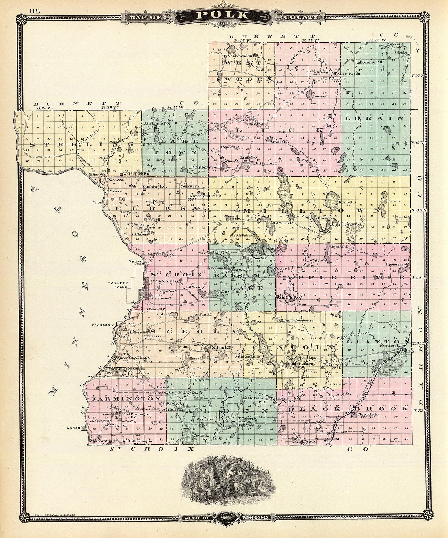 1878 Map of Polk County Wisconsin