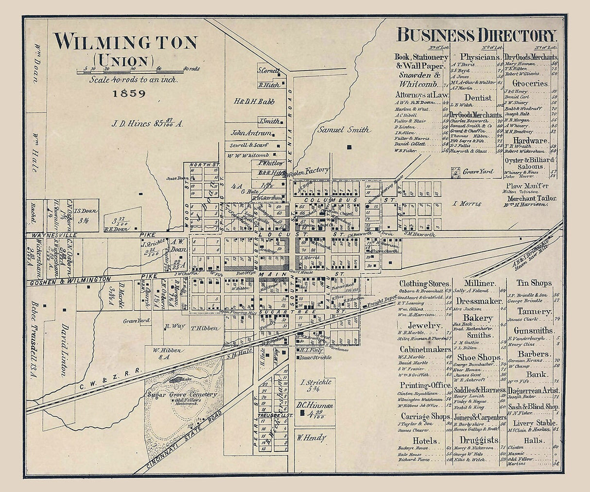 1859 Map of Wilmington Clinton County Ohio