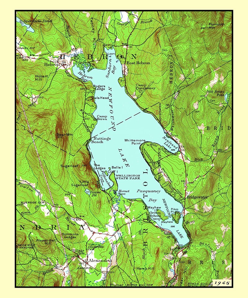 1965 Map of Newfound Lake New Hampshire