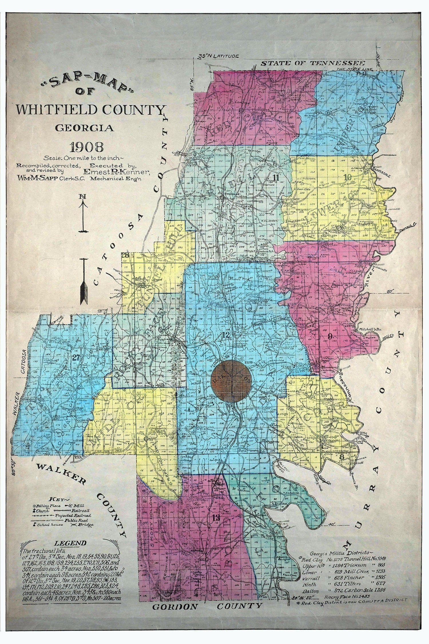 1908 Map of Whitfield County Georgia