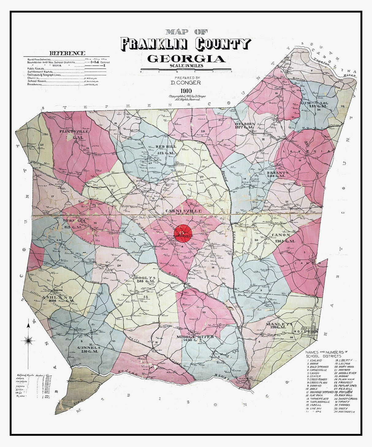 1910 Map of Franklin County Georgia