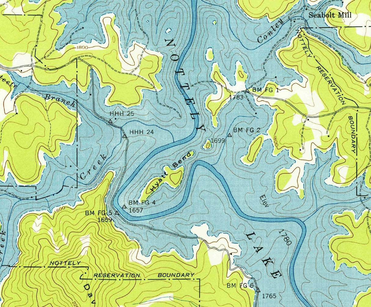 1960 Map of Nottely Lake Georgia