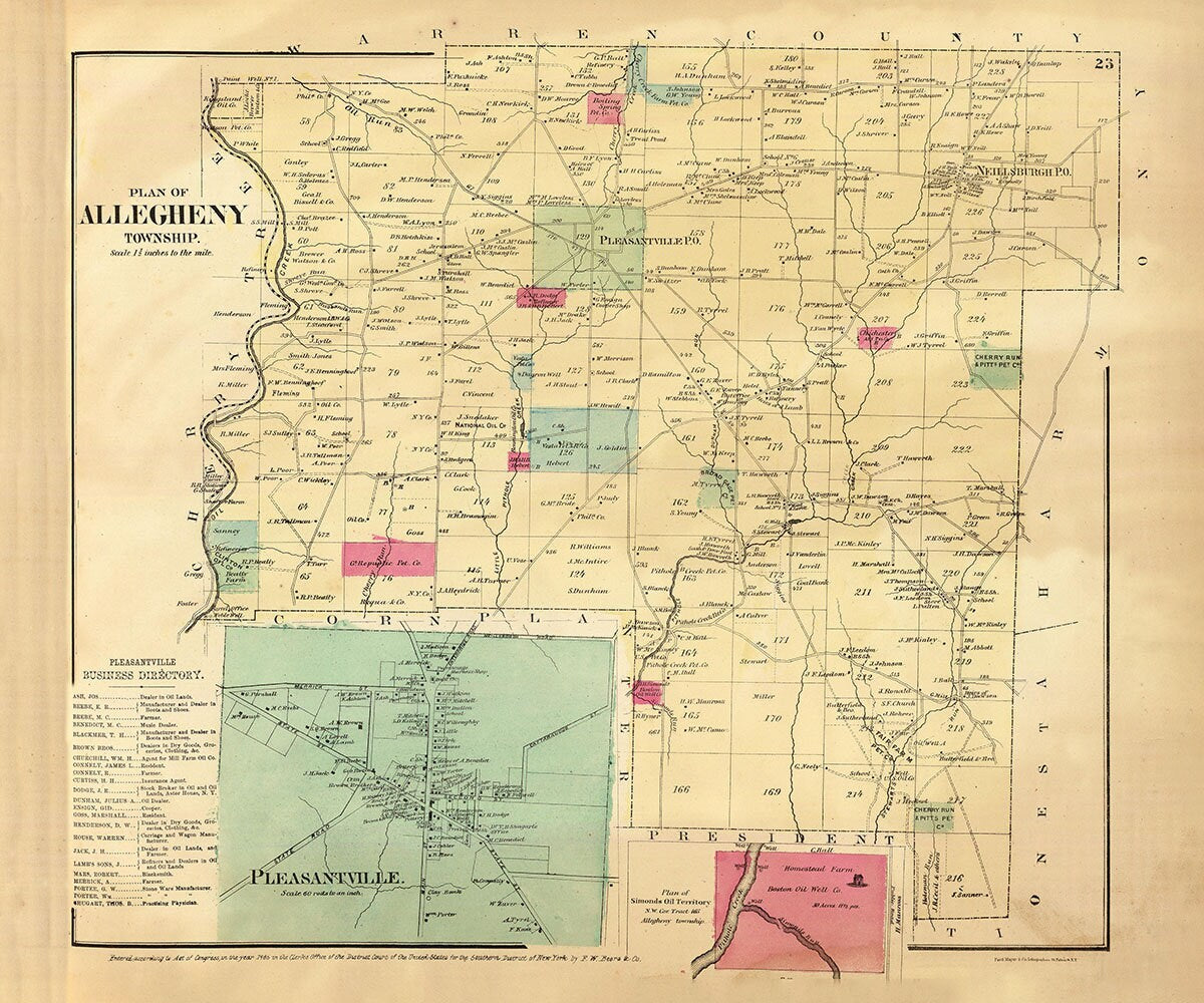 1865 Map of Allegheny Township Venango County Pennsylvania Oil Region