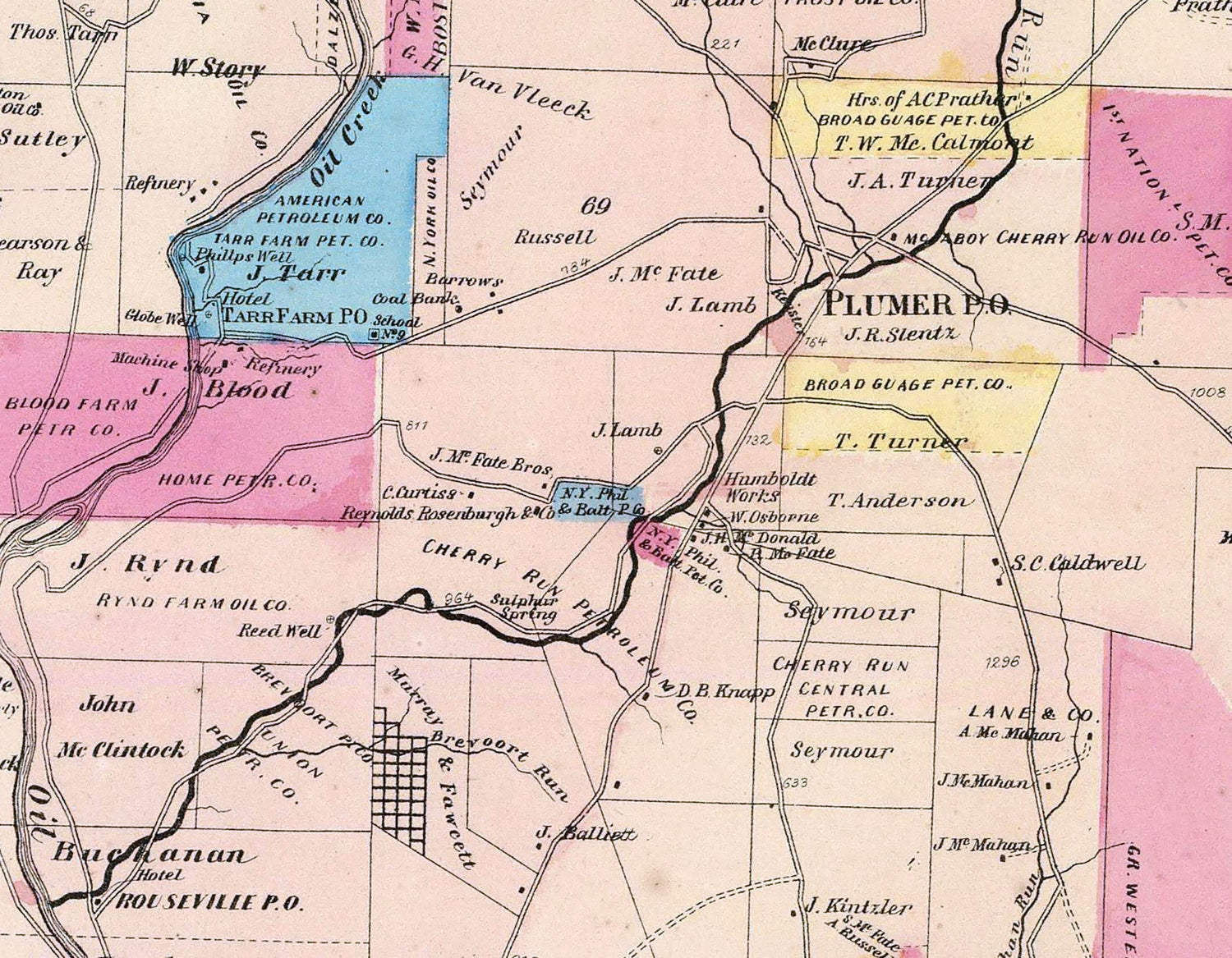 1865 Map of Cornplanter Township Venango County Pennsylvania Oil Region