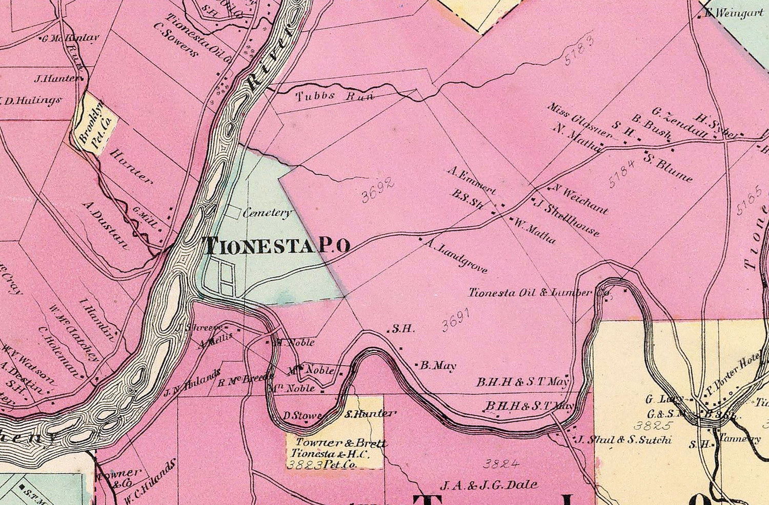 1865 Map of Harmony Hickory Kingsley and Tionesta Township Venango County Pa