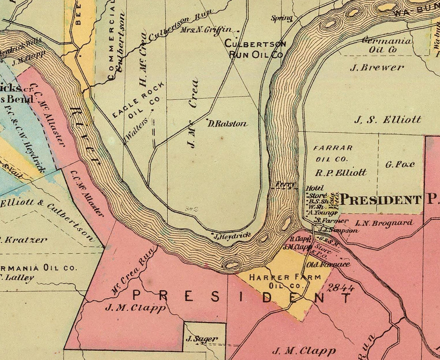 1865 Map of President Township Venango County Pennsylvania Oil Region