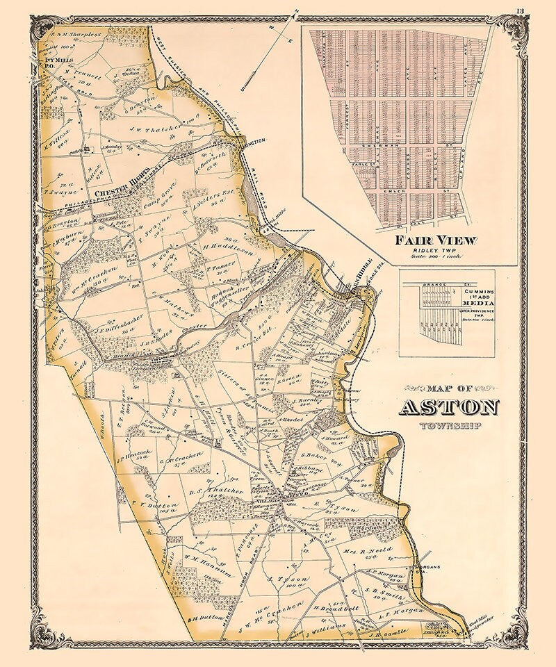 1875 Map of Aston Township Delaware County Pennsylvania
