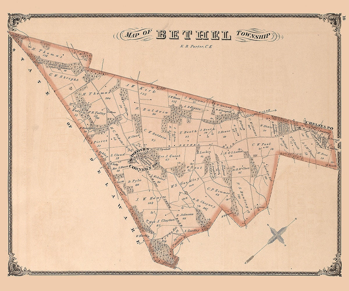 1875 Map of Bethel Township Delaware County Pennsylvania