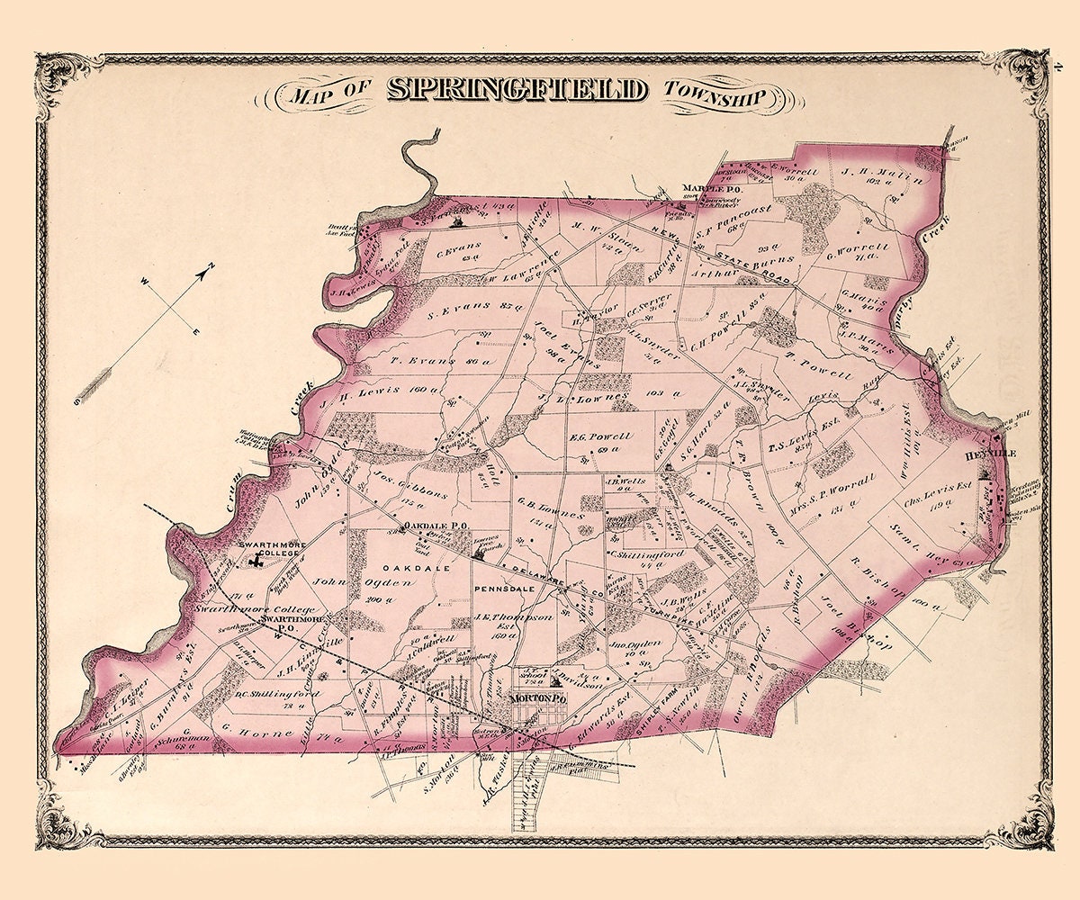 1875 Map of Springfield Township Delaware County Pennsylvania