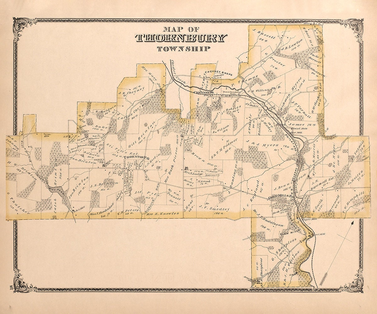 1875 Map of Thornbury Township Delaware County Pennsylvania