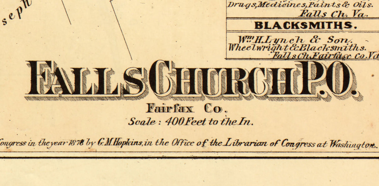 1879 Town Map of Falls Church Fairfax County Virginia