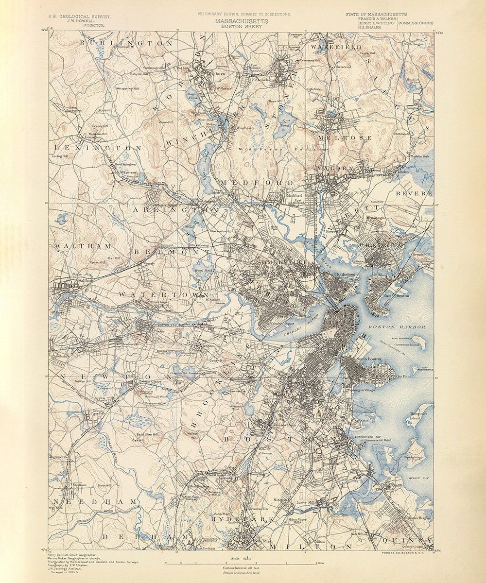 1890 Topo Map of Boston Massachusetts