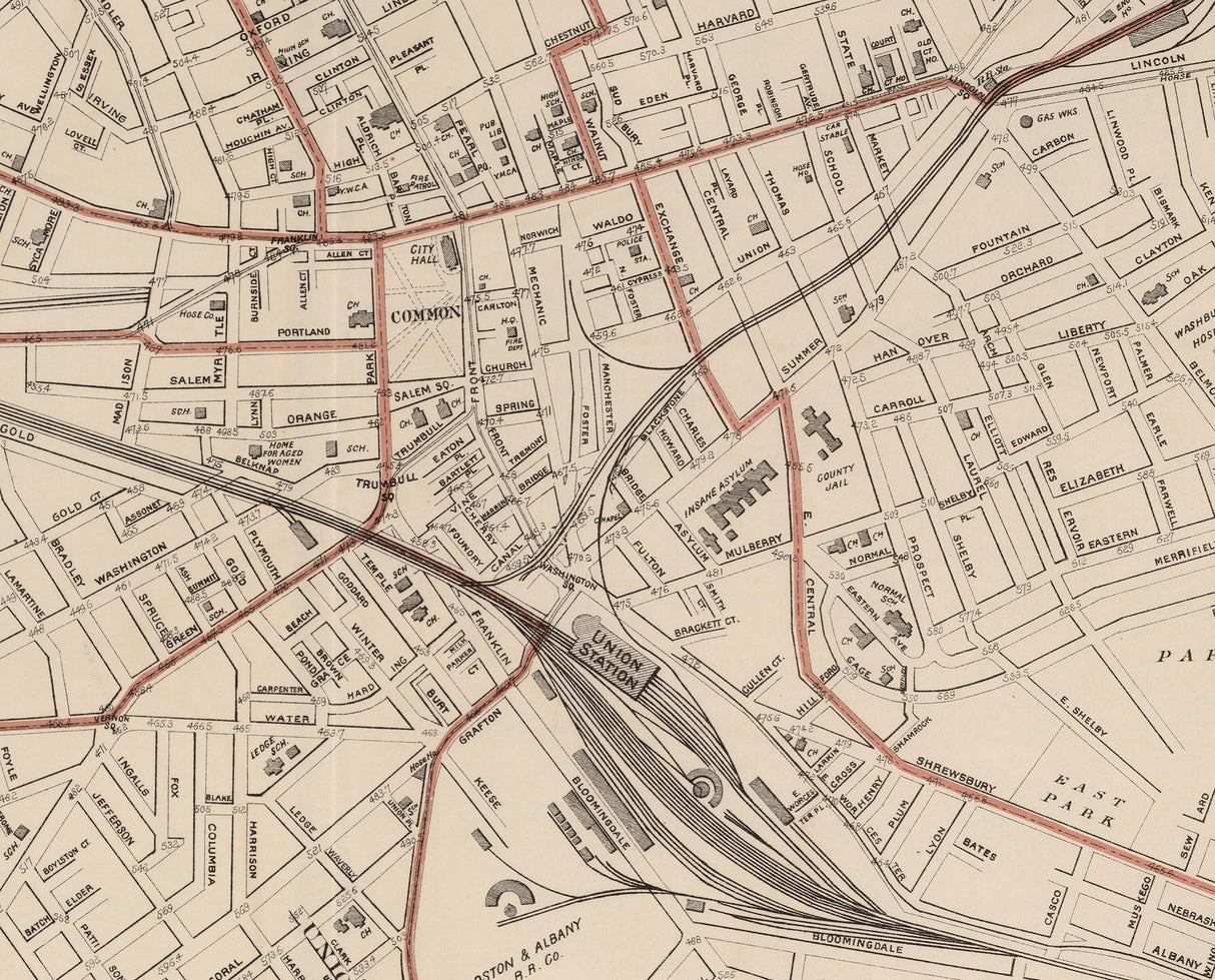 1891 Map of Worcester Massachusetts