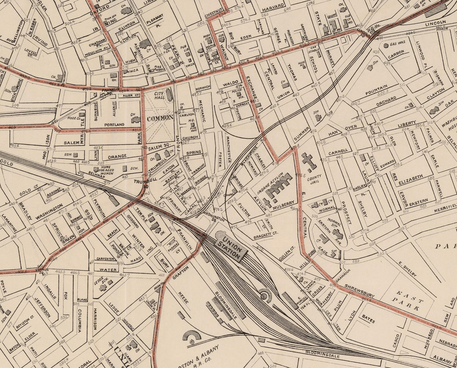 1891 Map of Worcester Massachusetts