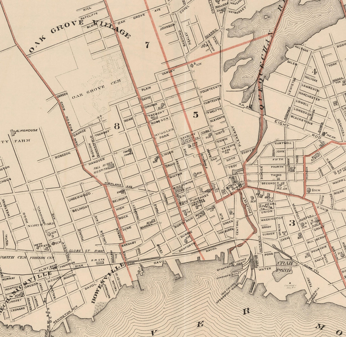 1891 Map of Fall River Massachusetts