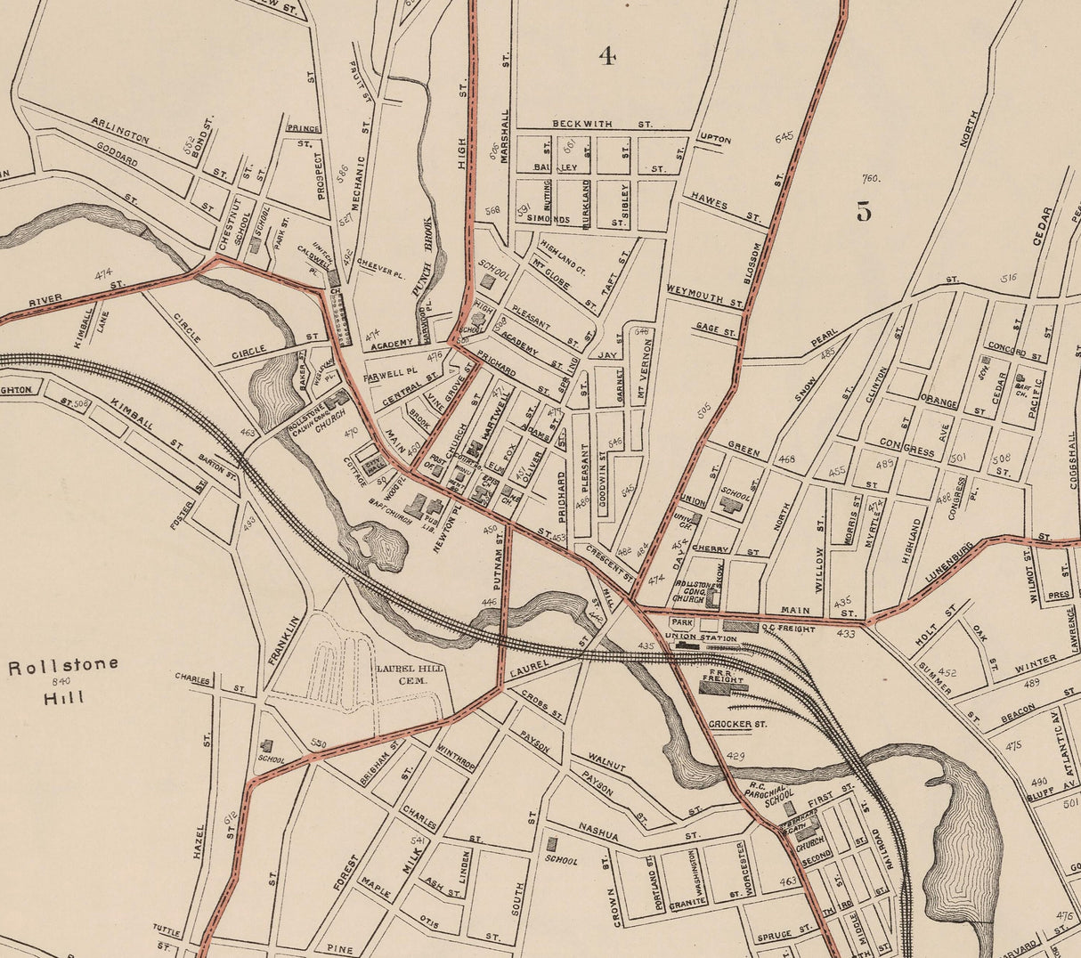 1891 Map of Fitchburg Massachusetts